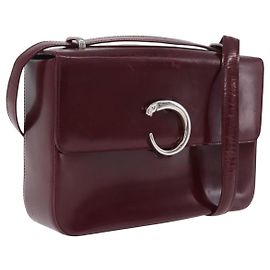 Cartier PANTHERE Shoulder Bag Patent leather Bordeaux Silver