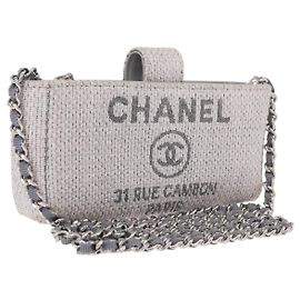 CHANEL Deauville Line Bolso de Hombro con Cadena Lona Gris Plata CC