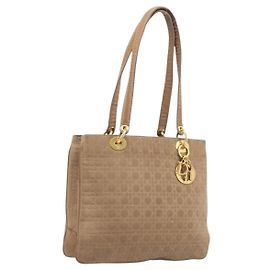 Christian Dior Canage Tote Bag Nylon Beige Gold