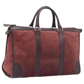 Christian Dior Trotter Canvas Hand Bag Suede Bordeaux Gold