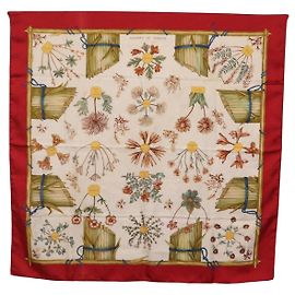 Hermès HERMES Carre 90 Scarf Silk Red White  Herbier de Gavarnie