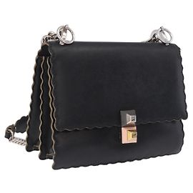 FENDI Canay Chain Shoulder Bag Leather Black Silver 8M0381