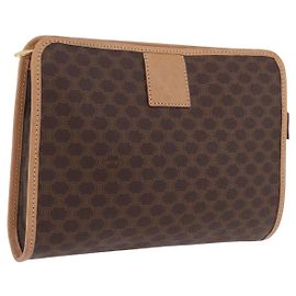 Céline CELINE Macadam Canvas Clutch Bag PVC Leather Brown Gold