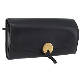 Chloé Chloe Indie Long Wallet Leather Black Gold Tone