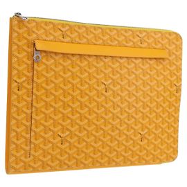 Goyard Herringbone Sorbonne Clutch Bag PVC Leather Yellow Silver