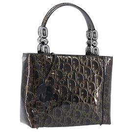 Christian Dior Maris Pearl Tasche Lackleder Dunkelbraun Silber