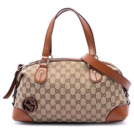 Borsa Satchel Gucci Brick Lane in tela GG beige