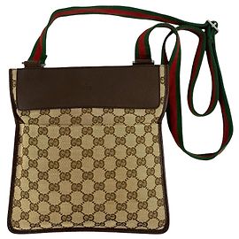Borsa a tracolla Gucci in tela GG beige con fascia Web