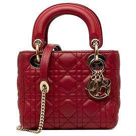 Dior Red Mini Lambskin Cannage Lady Dior