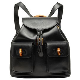 Mochila Gucci Large de piel de becerro negra con cordón y bambú