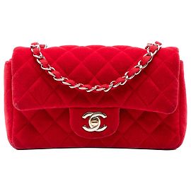Chanel Red Mini Rectangular Classic Velvet Single Flap