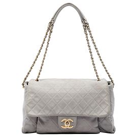 Chanel Gray Large Quilted Iridescent Calfskin Chic Quilt Flap