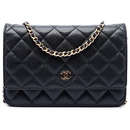 Chanel Black CC Quilted Caviar Wallet on Chain