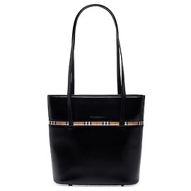 Bolso tote de piel Burberry con ribete House Check negro