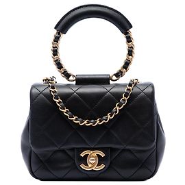 Chanel Black Mini Quilted Lambskin In The Loop Flap