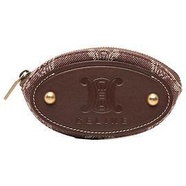 Céline Celine Brown Macadam Denim Oval Coin Pouch