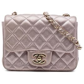 Chanel Pink Mini Square Classic Metallic Lambskin Single Flap