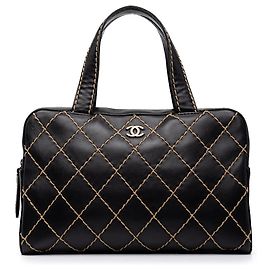 Borsa Chanel Black CC Calfskin Wild Stitch