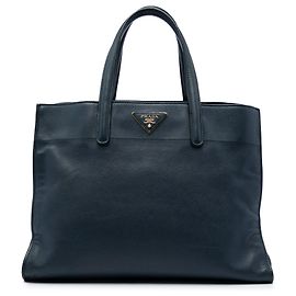 Saco Tote Prada Blue Saffiano Soft Triple Pocket