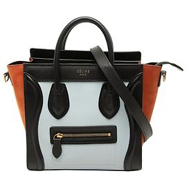 Céline Celine Borsa Luggage Nano Tricolor in Nubuck e Pelle di Vitello Drummed Bianca