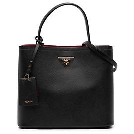 Prada Black Large Saffiano Cuir Panier Satchel