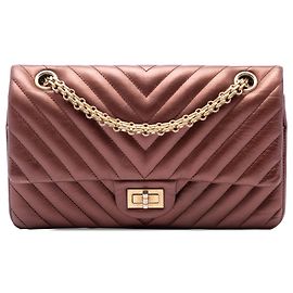 Chanel Pink Chevron Metallic Aged Calfskin Reissue 2.55 Double Flap 225