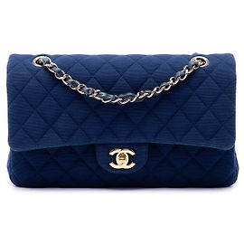 Chanel Blue Medium Classic Jersey Double Flap