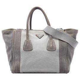 Borsa Prada Gray Scamosciato and Canapa Twin Pocket Double Handle Satchel