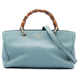 Borsa Gucci Blue Medium Calfskin Bamboo Shopper