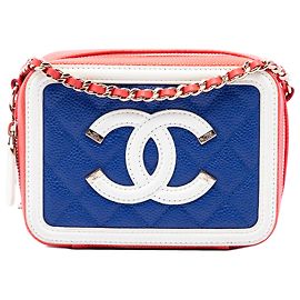 Chanel Blue Mini Tricolor Caviar CC Filigree Vanity Case