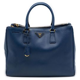Prada Blue Large Saffiano Lux Galleria Double Zip Tote