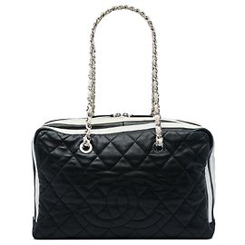 Sac à épaule Chanel Lido en agneau matelassé noir Paris Venice