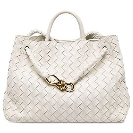 Bottega Veneta Andiamo Tasche Medium aus weißem Lammleder Intrecciato