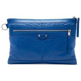 Balenciaga Clutch Classic Clip Motocross in pelle di agnello blu M