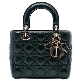 Dior Green Small Crinkled Patent Cannage Lady Dior