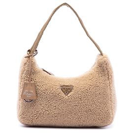 Bolso de hombro Prada Mini Shearling Re Edition 2000 Marrón