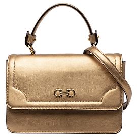 Salvatore Ferragamo Ferragamo Gold Metallic Calfskin Gancini Seila Top Handle Bag