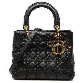 Dior Black Medium Lambskin Cannage Lady Dior