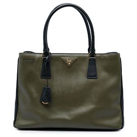 Prada Bolsa Tote Lux Gardeners Small Bicolor em Saffiano Verde
