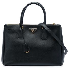 Prada Galleria Double Zip Satchel Large aus Saffiano-Leder Schwarz