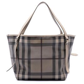 Burberry Canterbury Tote aus beschichtetem Canvas Smoke Check grau Small