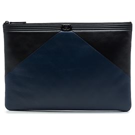 Chanel Blue Large Bicolor Lambskin Boy O Case Clutch
