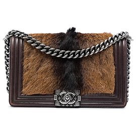 Chanel Brown Old Medium Lambskin and Pony Hair Boy Flap
