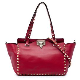 Valentino Rockstud Trapeze Satchel aus Leder, rot, klein
