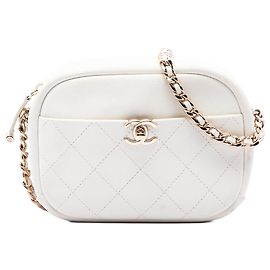 Borsa Camera Chanel White Small Quilted Goatskin Casual Trip