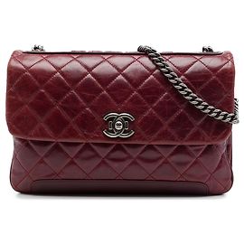 Chanel Red Quilted Aged Calfskin Logo Accordion Flap
