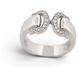 NUOVO ANELLO CARTIER DOUBLE C DIAMANTI 0.15CT T52 ORO BIANCO 18K