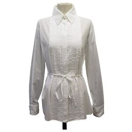 NOVA CAMISA ACINTURADA CHANEL BOTÕES DE CONCHA P61152V38198 L 42 TOP ECRU