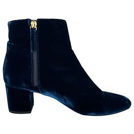 Stivaletti Baroque Aquazzura con tacco a blocco in velluto blu navy