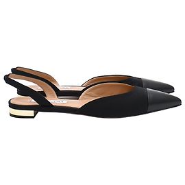 Autre Marque Aquazzura Milanese Sling Flats aus schwarzem Leder